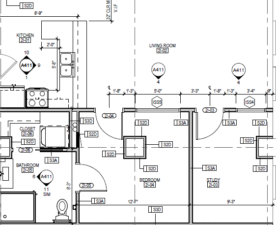 A floor plan of a house with a living room, study, bedroom, bathroom, and kitchen.
